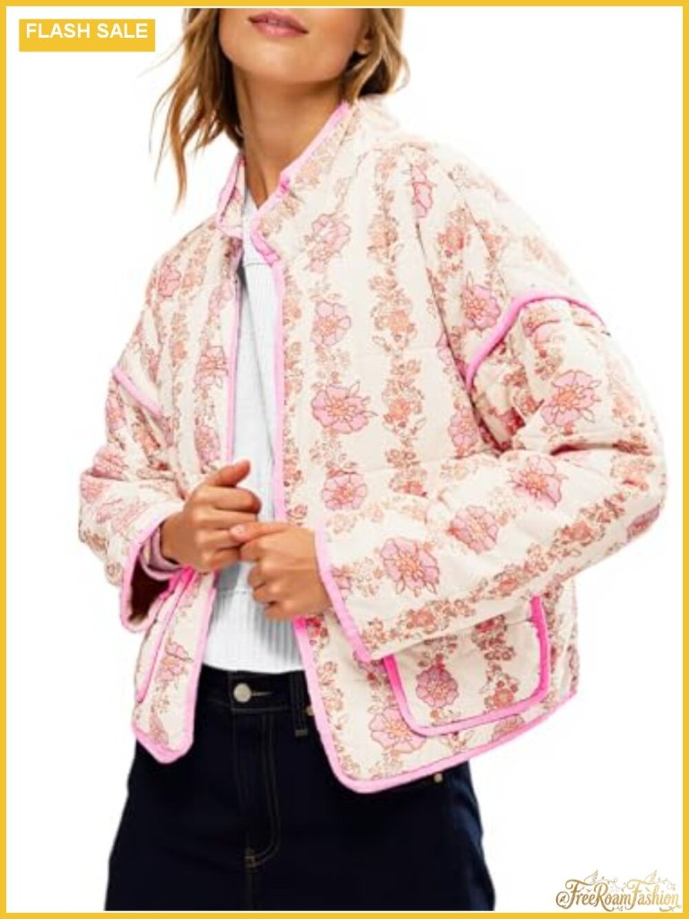 Womens Quilted Lightweight Floral Jacket Winter Coat
